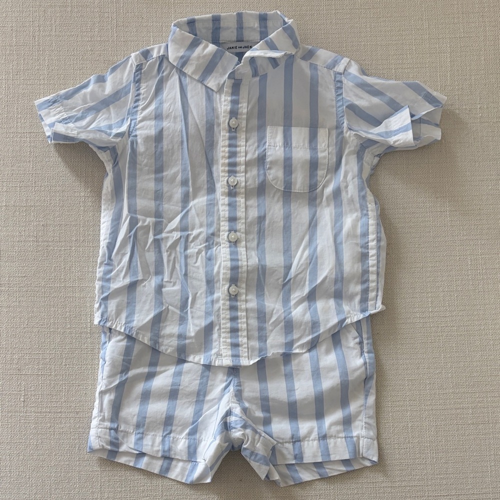 Janie and Jack Blue and White Striped Toddler Matching Set
